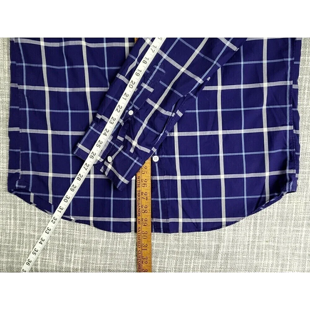 Thomas Mason For J. Crew Blue Plaid Casual Dress Shirt Slim Fit Men's L